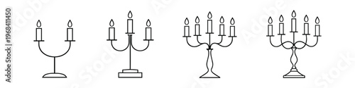 Collection of elegant candelabras with lit candles in a clean line art style