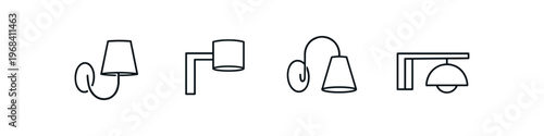Collection of simple line art icons representing different wall sconce lighting fixtures