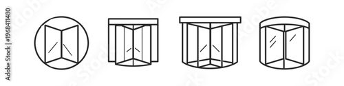 Collection of revolving door icons showing different styles and shapes for entryways