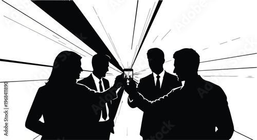 Business people celebrating with champagne, corporate success