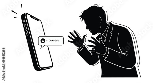 man receiving rude text message on phone