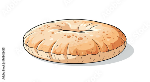 A Puffy, Golden Pita Bread with a Classic Round Shape and Speckled Texture, Isolated on a Clean White Background