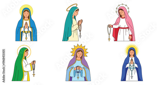 Illustrations of the virgin mary in various devotional depictions