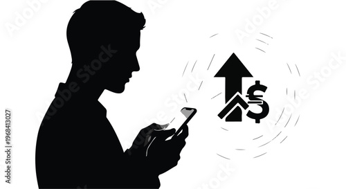 man using phone with finance growth concept