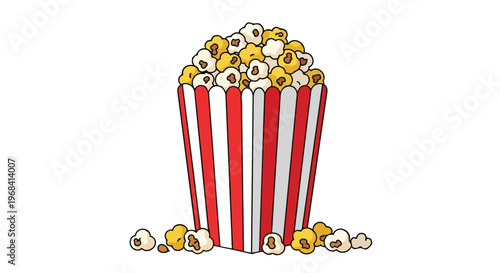 A striped bucket brimming with delicious popcorn, a classic snack for any cinematic adventure