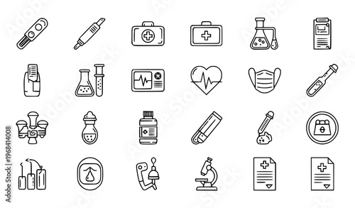 Modern Healthcare Medical Outline Icons Collection Black Vector Set
