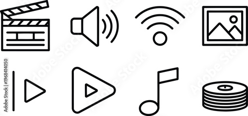 Collection of icons representing multimedia and media playback functionalities