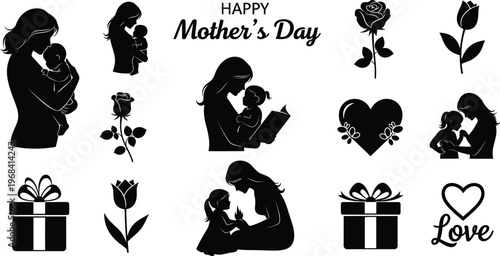 Mother's day silhouette collection isolated on transparent background