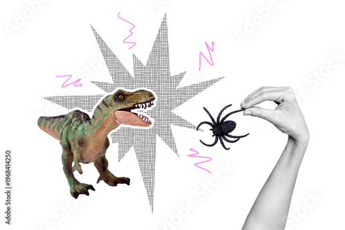 Obraz na plátně Creative photo poster trend art collage image of dino animal wild jurassic kill
