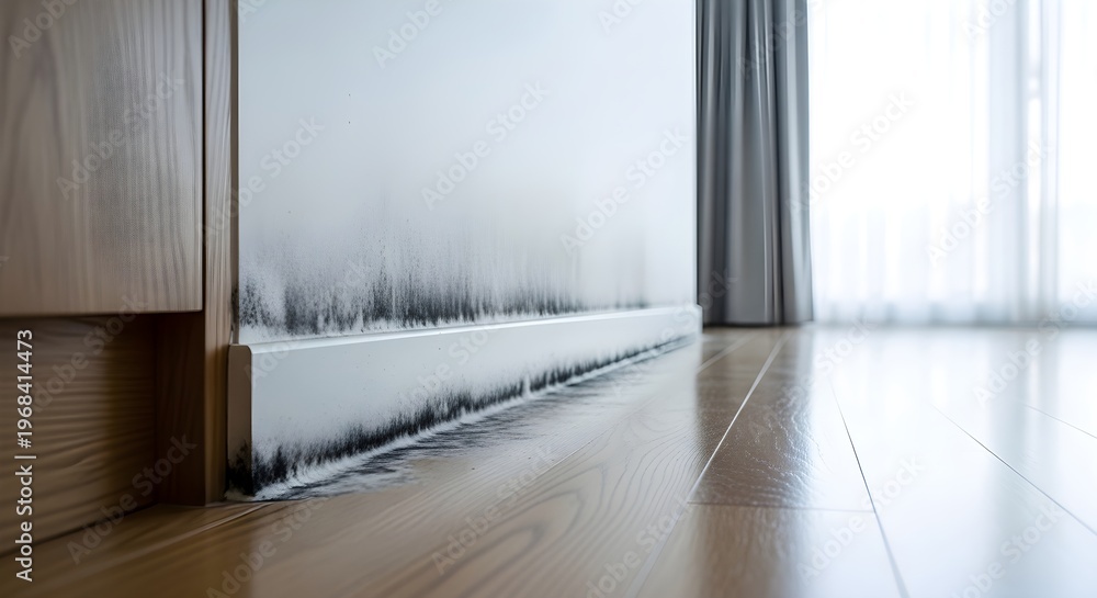 Fototapeta premium Mold Growth on Baseboard Affecting Home Interior Cleanliness And Health