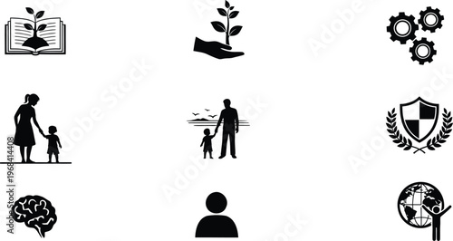 Education and growth silhouette icons isolated on transparent background