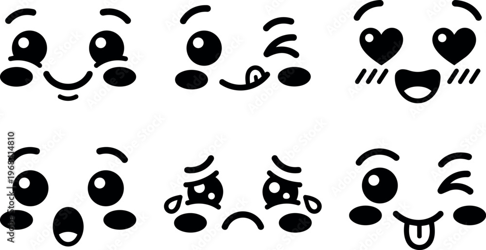 Fototapeta premium Vector line art collection of cute emoji faces with different expressions