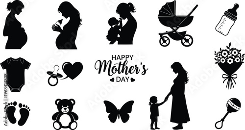 Mother's day silhouette collection isolated on transparent background