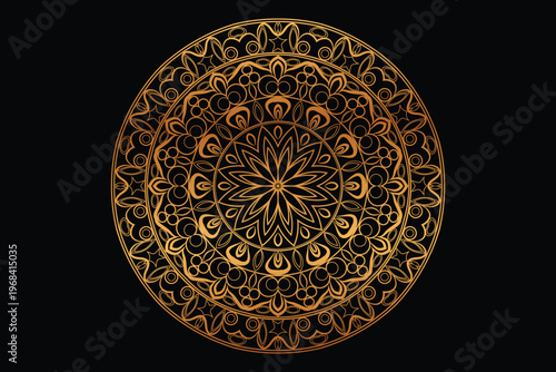 Luxury Golden Mandala Art Ornament on Dark Green Background for Islamic Wedding and Ramadan Invitation