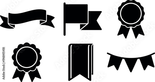 Vector icons ribbon flag badge bookmark bunting collection for awards and decorations