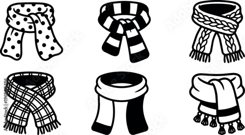 Scarf icons in different patterns and poses for vector design