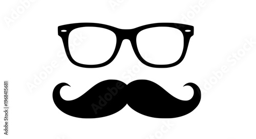 Iconic black mustache and glasses vector graphic illustration design elements for retro, vintage, or hipster fashion and smart intellectual concepts.