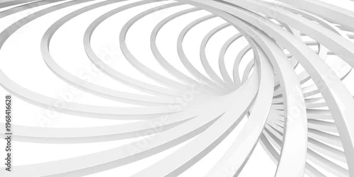 Obraz White abstract spiral architectural form with concentric curved bands for modern background and minimalist design composition .3d render