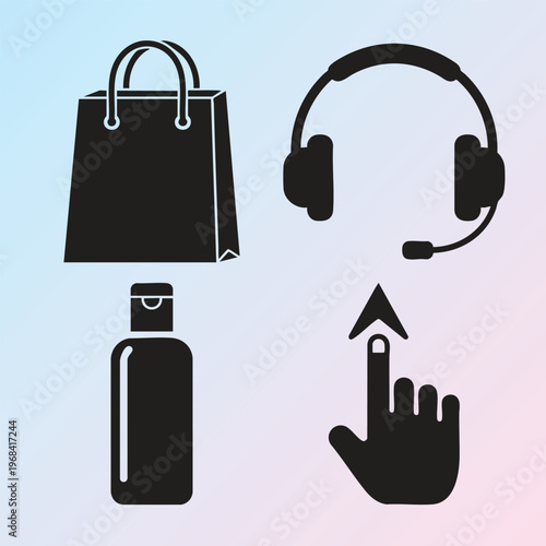 Customer Service Icons, Call Center Symbols, Ecommerce Signs, Vector Graphics