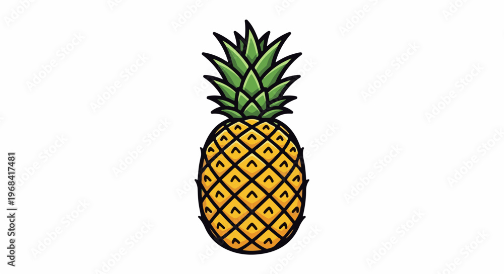 Obraz premium A stylized illustration of a yellow pineapple with a green leafy crown