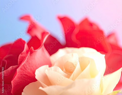 Close Up of White Rose with Red Petals Background.