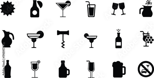 Icons representing various drinks and beverage-related symbols