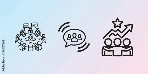 Business icons, teamwork, communication, growth, 3 vector graphics