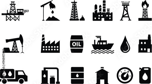 Icons representing various elements of the oil and energy industry and consumption