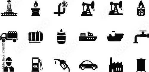 Icons representing various aspects of the oil and energy industry