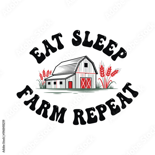 Farm themed illustration with a barn and wheat tshirt design
