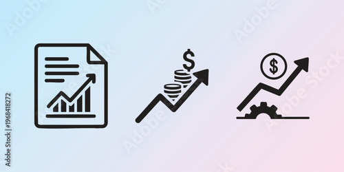 Business Growth Icons, Financial Charts, Investment Symbols, Vector Graphics