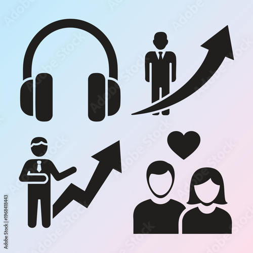 Customer Service, Support Icons, Business Communication Symbols, Vector Graphics