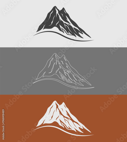 Mount Manaslu Minimal Vector Set, Three Style Variations Silhouette Line Art and Monochrome Himalayan Peak Nepal