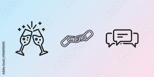 Social media icons, chat and celebration symbols, vector graphics, modern design elements