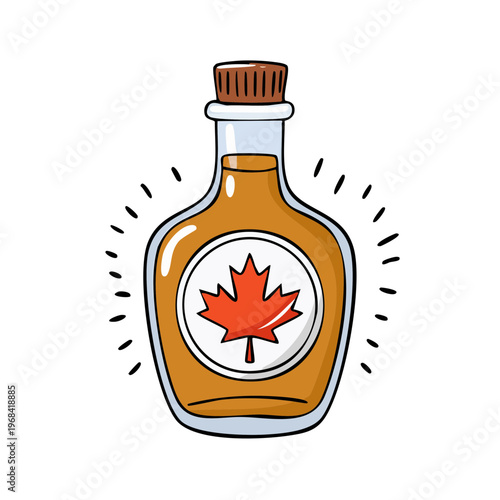 Maple Syrup Bottle with Canadian Maple Leaf Emblem Illustration