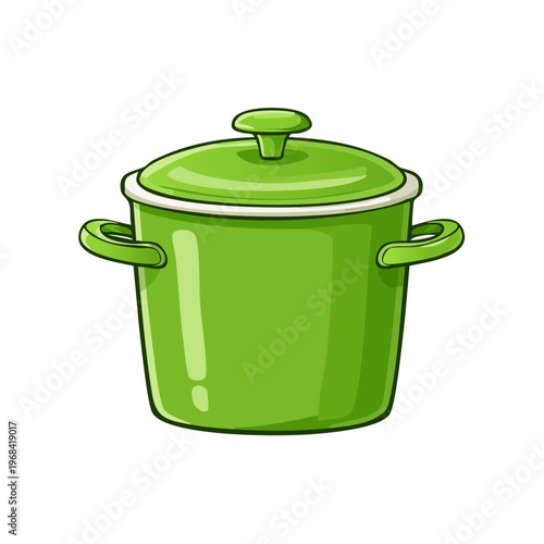 Vibrant green cooking pot with lid isolated on white background illustration