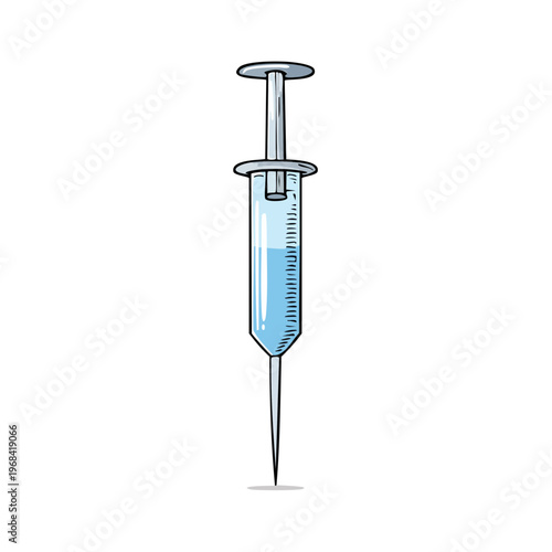 Medical Syringe Filled with Blue Liquid and Sharp Needle Illustration