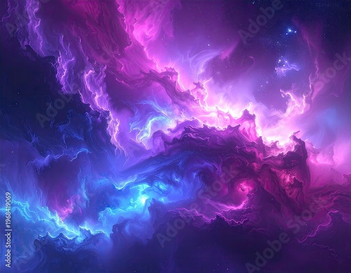 Vibrant Cosmic Nebula with Purple and Blue Hues.