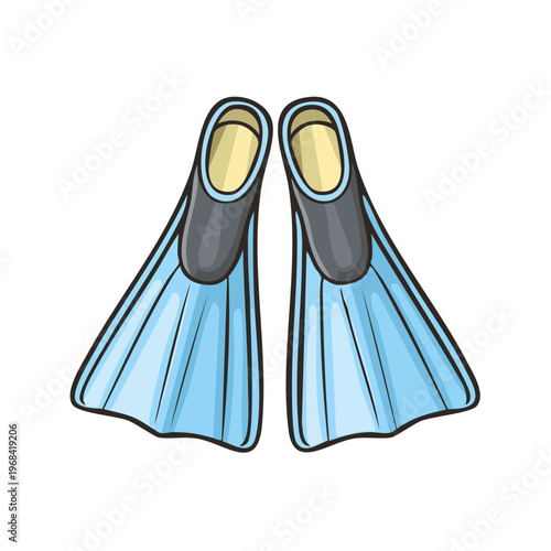 Pair of light blue swimming flippers with gray accents isolated on a white background illustration