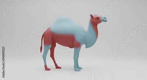 Split Color Camel, Red Blue Animal, 3D Rendering, Isolated Mammal