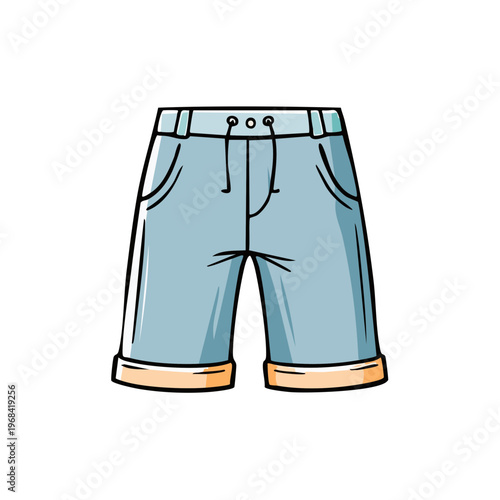 Casual light blue denim shorts with drawstring and cuffed hems for summer wear