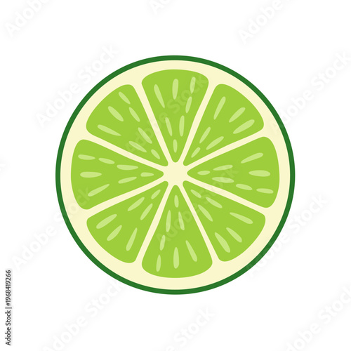 Vibrant Green Lime Slice Illustration with Radial Sections and Bright Yellow Pulp