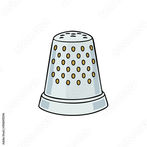 Silver thimble with small brown dimples for sewing and crafting projects