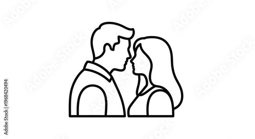 Couple embracing in a minimalist line art style silhouette