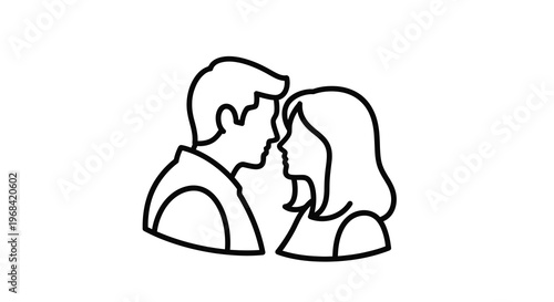 Couple embracing tenderly a simple black outline illustration silhouette