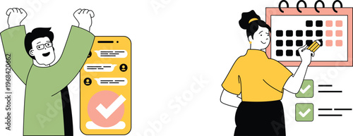 Celebrating task completion and planning for future goals with a joyful and organized approach