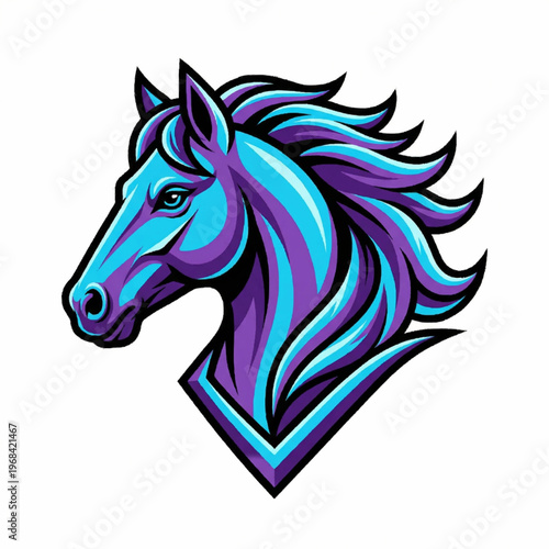 Black horse head silhouette vector illustration featuring a wild mustang stallion profile as a minimalist animal symbol and equestrian tattoo design
