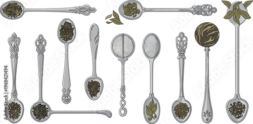 Sophisticated collection of ornate curlery featuring intricate crafsmanship and classic decorative Tea Accessories