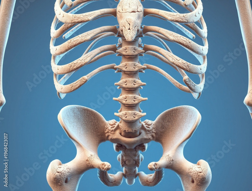 A detailed illustration of the human skeleton's ribcage and pelvis