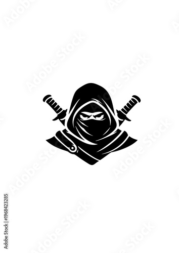 Rogue Assassin Class Icon with Hood and Dual Daggers – Fantasy RPG Black Silhouette Vector